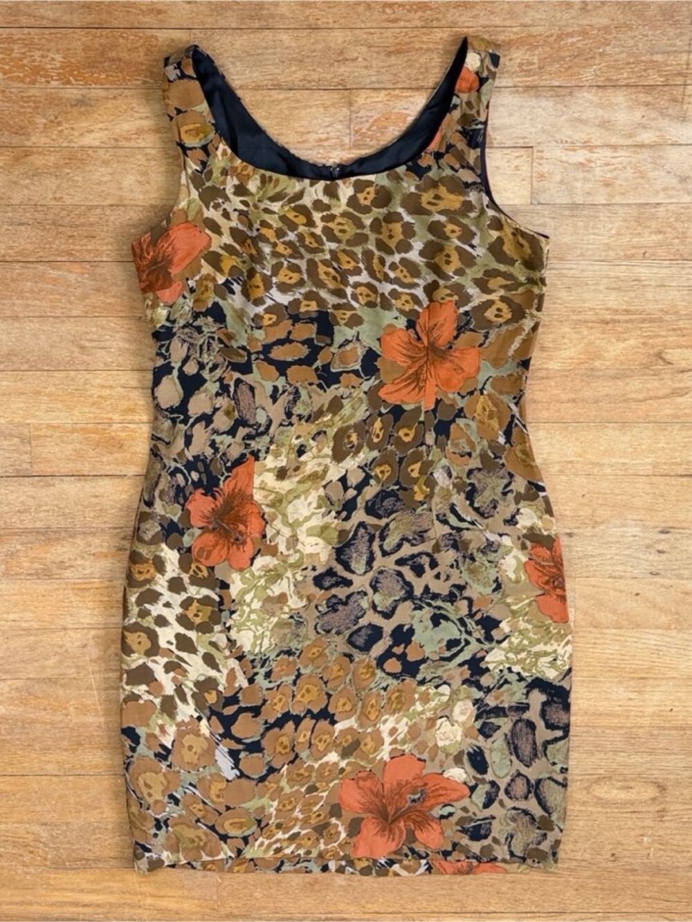 Vintage Floral Leopard Print Sleeveless Dress Size Small 90s Boho Summer Mini